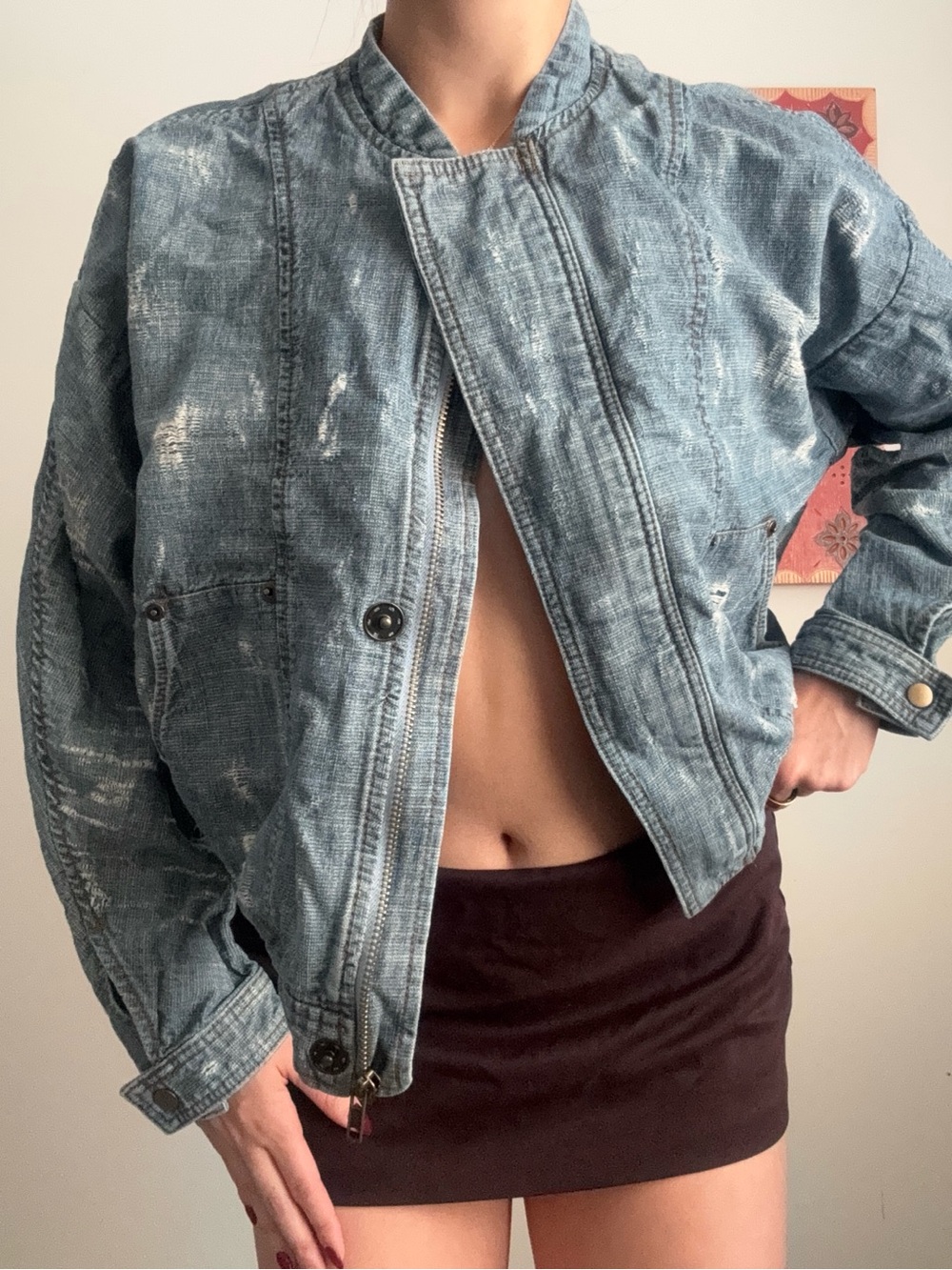 Free people Distressed Lightweight Blue Denim Jacket - Women's medium